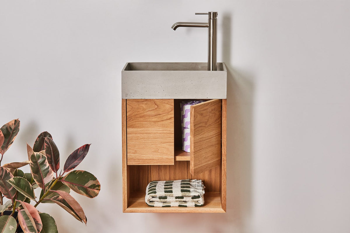 Cassidy Powder Room Basin in Misty Grey, Styled by Bombora Custom, Torquay