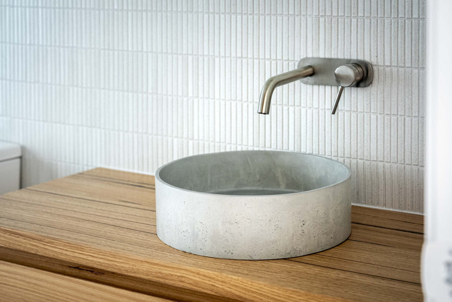 Cassidy Round Basin in Misty Grey, Jan Juc home