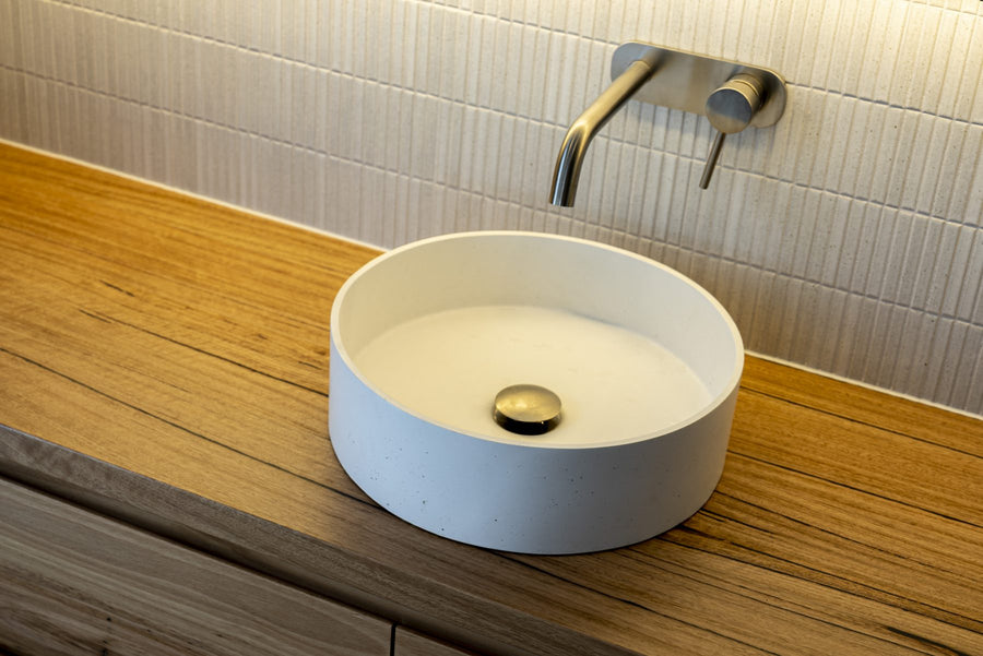 Cassidy Round Basin in White, Jan Juc home
