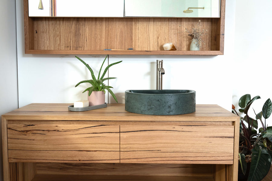 Aarde Half Circle Basin in Forest Green, Styled by Bombora Custom, Torquay