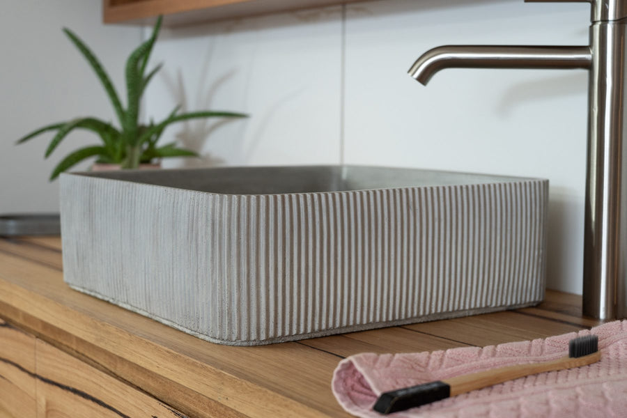 Corra Square Basin in Misty Grey, Styled by Bombora Custom, Torquay